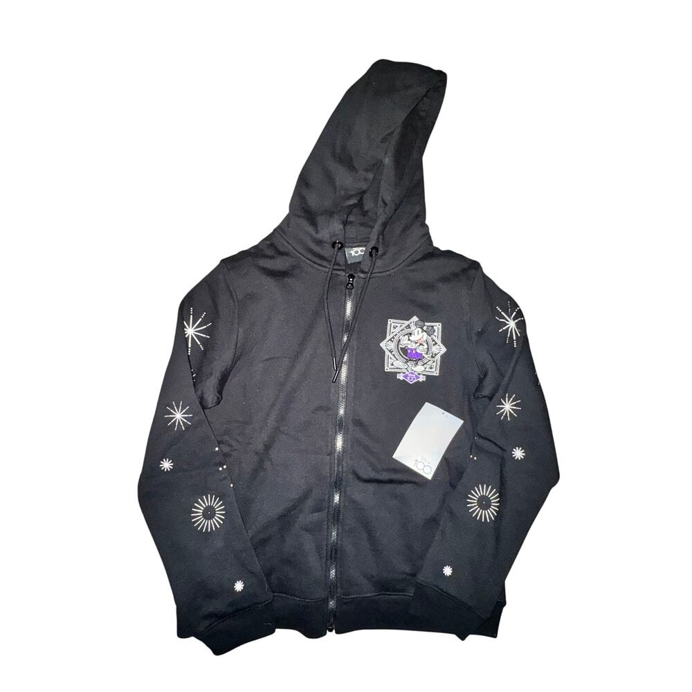 Disney 100 Anniversary Full Zip Hooded Jacket Women's Sz M Black Embroidered NWT